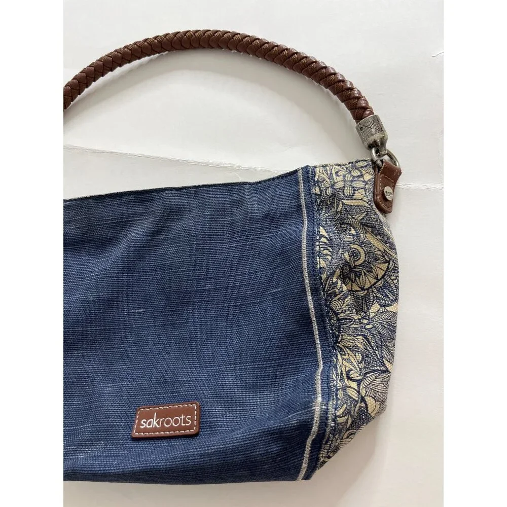 Sackroots Women's Elsa Small Hobo Bag Blue Jute‎ Blend Faux Leather Strap